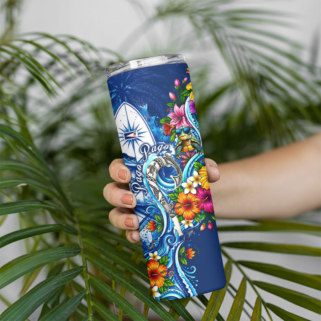 American Samoa Pago Pago Skinny Tumbler Sea Turtle And Fruit Bat - Tropical Hibiscus Flowers Polynesian