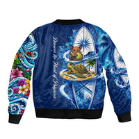 American Samoa Pago Pago Sleeve Zip Bomber Jacket Sea Turtle And Fruit Bat - Tropical Hibiscus Flowers Polynesian