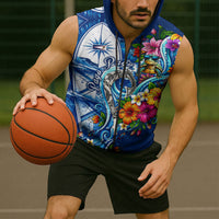 American Samoa Pago Pago Sleeveless Zip Hoodie Sea Turtle And Fruit Bat - Tropical Hibiscus Flowers Polynesian