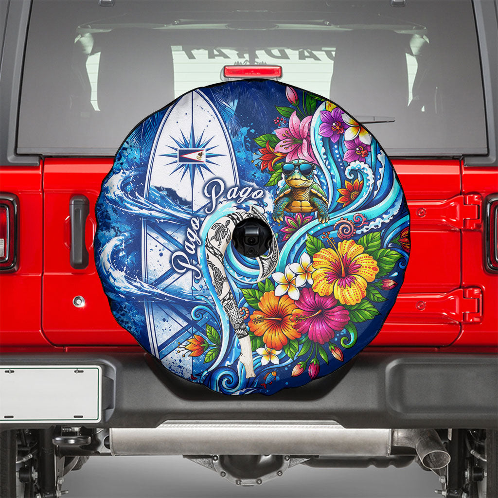 American Samoa Pago Pago Spare Tire Cover Sea Turtle And Fruit Bat - Tropical Hibiscus Flowers Polynesian