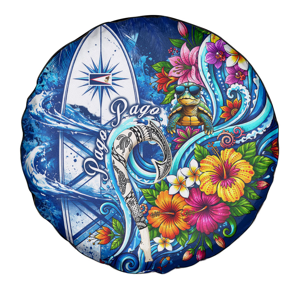 American Samoa Pago Pago Spare Tire Cover Sea Turtle And Fruit Bat - Tropical Hibiscus Flowers Polynesian