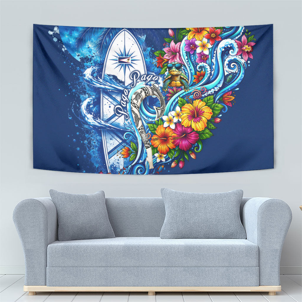 American Samoa Pago Pago Tapestry Sea Turtle And Fruit Bat - Tropical Hibiscus Flowers Polynesian