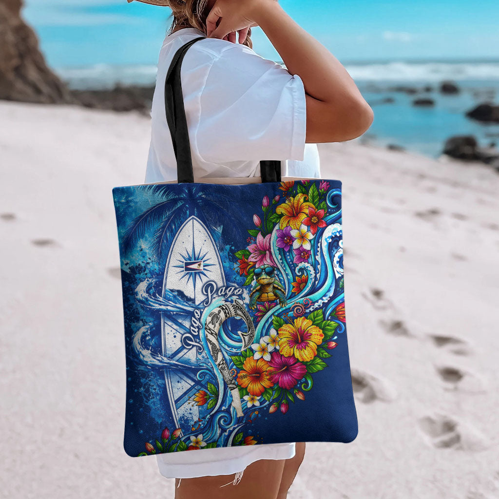 American Samoa Pago Pago Tote Bag Sea Turtle And Fruit Bat - Tropical Hibiscus Flowers Polynesian