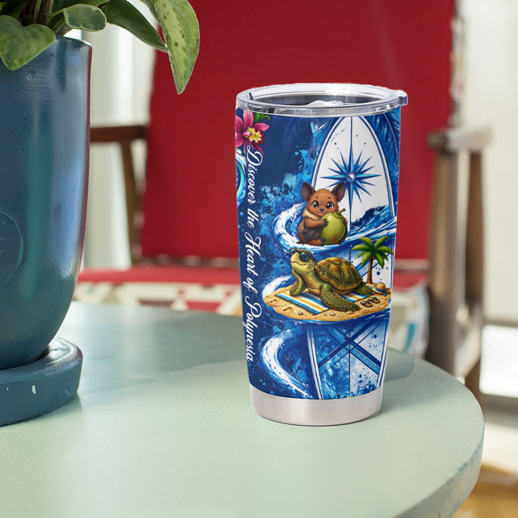 American Samoa Pago Pago Tumbler Cup Sea Turtle And Fruit Bat - Tropical Hibiscus Flowers Polynesian