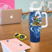 American Samoa Pago Pago Tumbler With Handle Sea Turtle And Fruit Bat - Tropical Hibiscus Flowers Polynesian