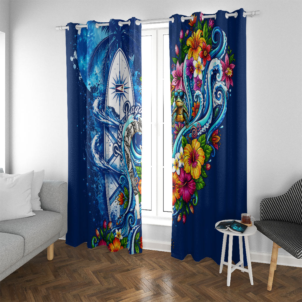 American Samoa Pago Pago Window Curtain Sea Turtle And Fruit Bat - Tropical Hibiscus Flowers Polynesian