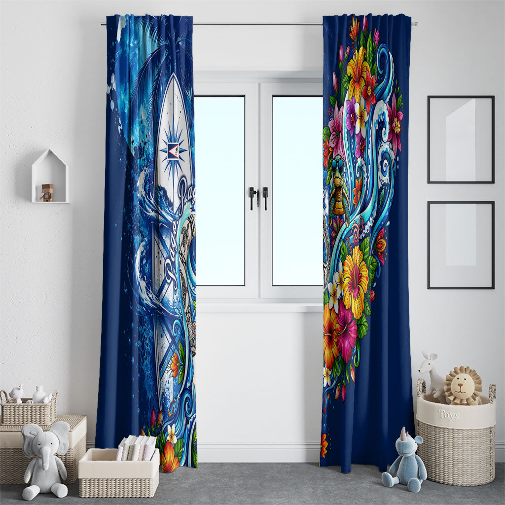 American Samoa Pago Pago Window Curtain Sea Turtle And Fruit Bat - Tropical Hibiscus Flowers Polynesian