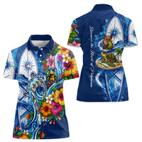 American Samoa Pago Pago Women Polo Shirt Sea Turtle And Fruit Bat - Tropical Hibiscus Flowers Polynesian