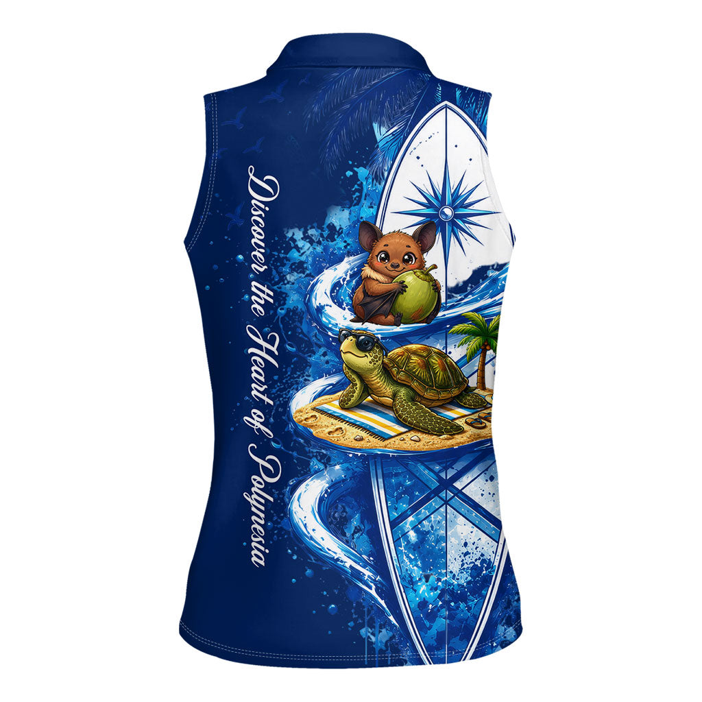 American Samoa Pago Pago Women Sleeveless Polo Shirt Sea Turtle And Fruit Bat - Tropical Hibiscus Flowers Polynesian