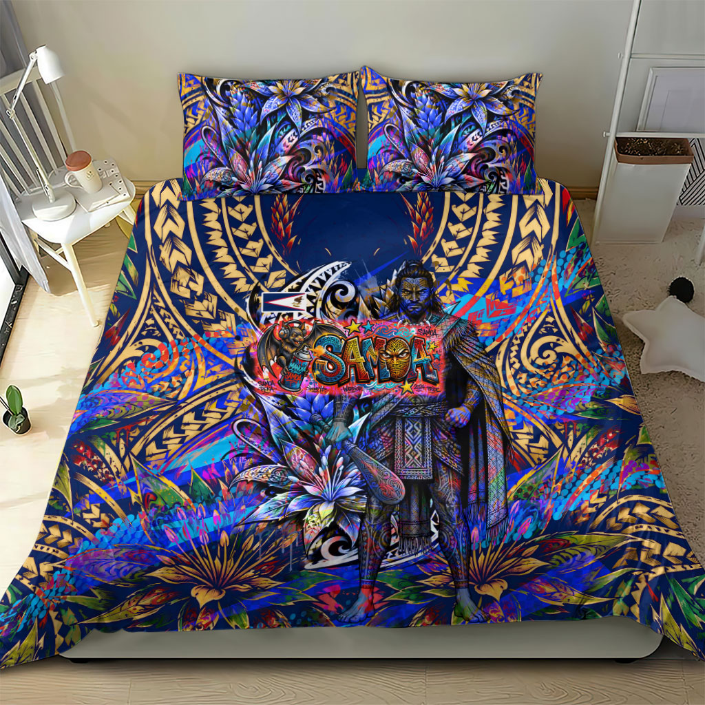 American Samoa Warrior Bedding Set Polynesian Fruit Bat Talofa Urban Graffiti Street Art