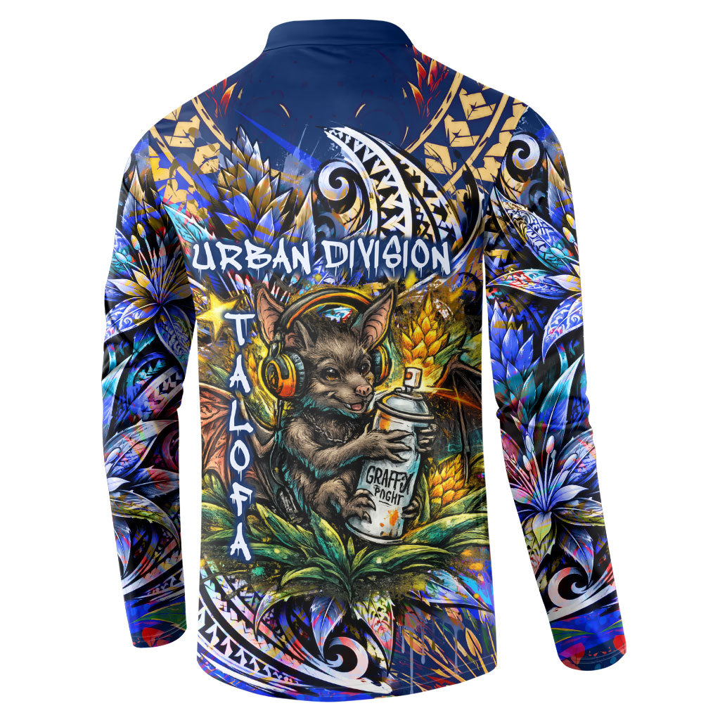 American Samoa Warrior Button Sweatshirt Polynesian Fruit Bat Talofa Urban Graffiti Street Art
