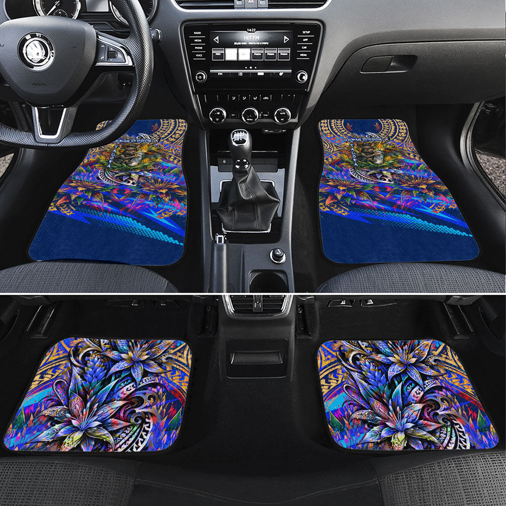 American Samoa Warrior Car Mats Polynesian Fruit Bat Talofa Urban Graffiti Street Art TS04 Set 4pcs Blue Yellow - Polynesian Pride