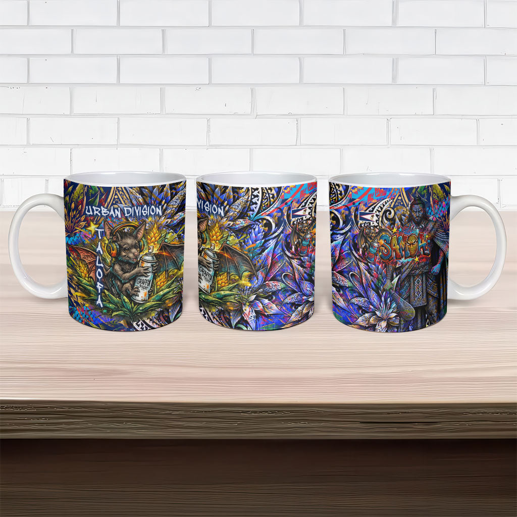 American Samoa Warrior Ceramic Mug Polynesian Fruit Bat Talofa Urban Graffiti Street Art