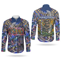 American Samoa Warrior Couples Matching Off The Shoulder Long Sleeve Dress and Long Sleeve Button Shirt Polynesian Fruit Bat Talofa Urban Graffiti Street Art