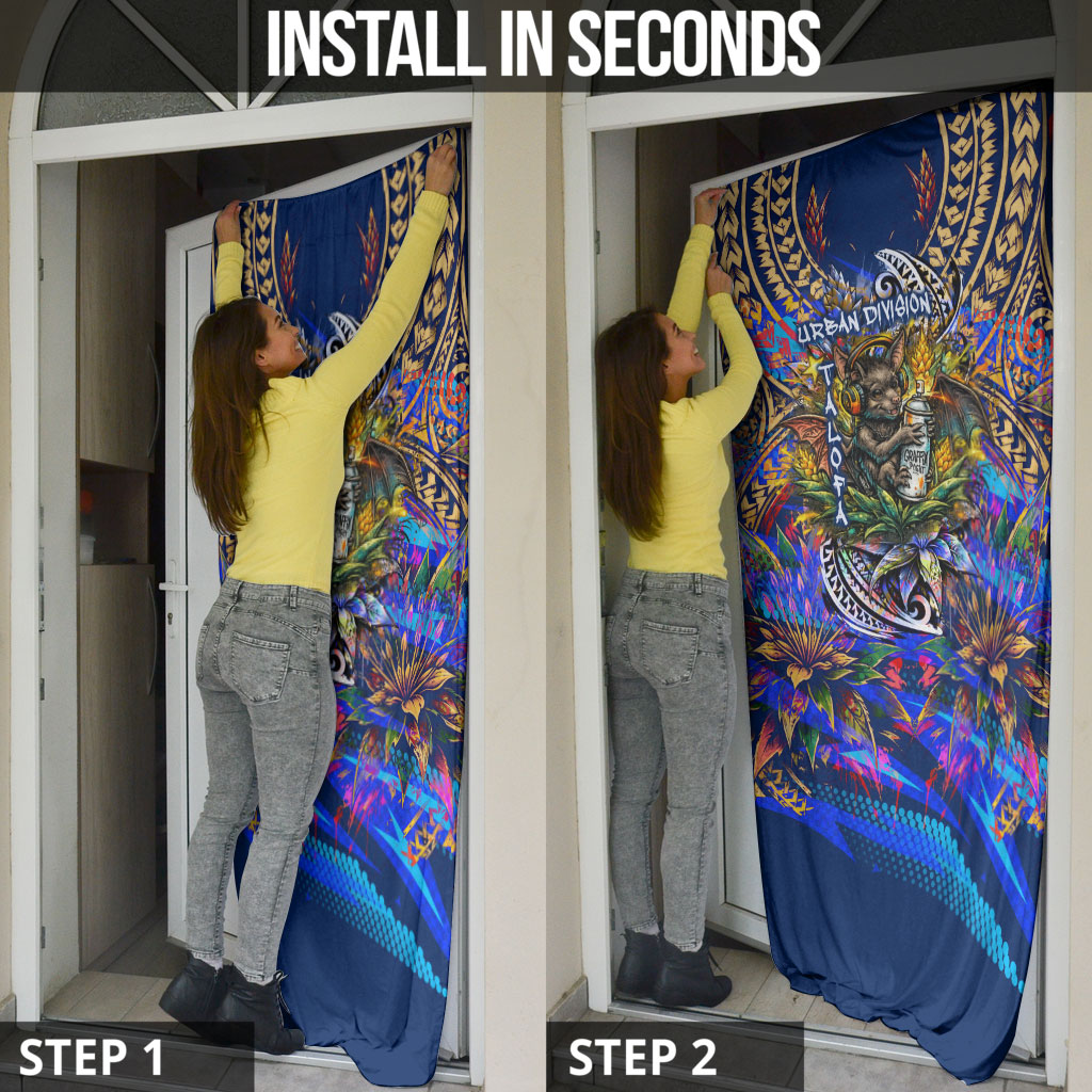 American Samoa Warrior Door Cover Polynesian Fruit Bat Talofa Urban Graffiti Street Art