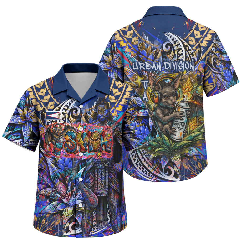 American Samoa Warrior Family Matching Off Shoulder Maxi Dress and Hawaiian Shirt Polynesian Fruit Bat Talofa Urban Graffiti Street Art