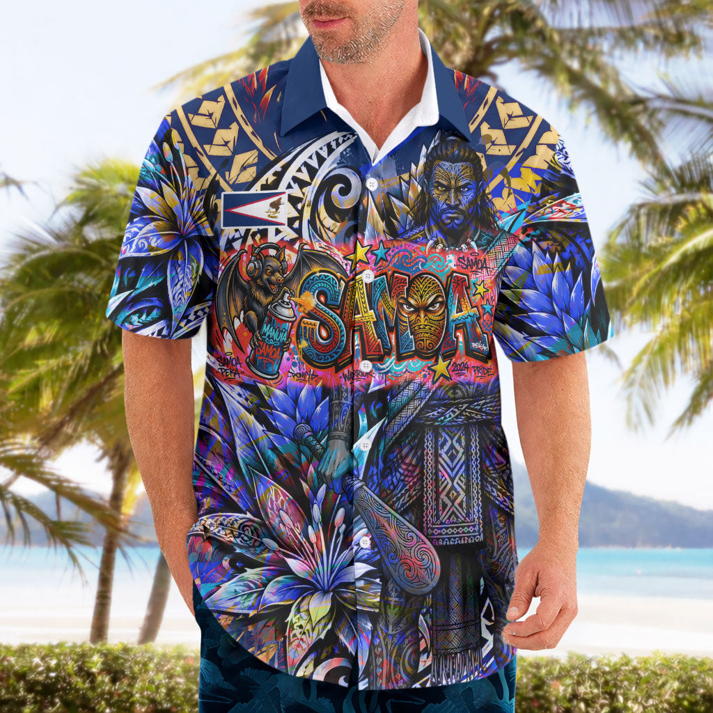 American Samoa Warrior Hawaiian Shirt Polynesian Fruit Bat Talofa Urban Graffiti Street Art