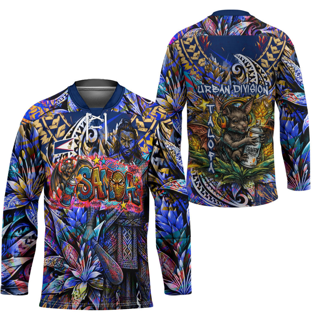 American Samoa Warrior Hockey Jersey Polynesian Fruit Bat Talofa Urban Graffiti Street Art