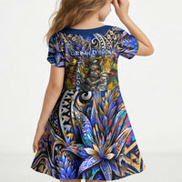 American Samoa Warrior Kid Short Sleeve Dress Polynesian Fruit Bat Talofa Urban Graffiti Street Art