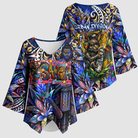 American Samoa Warrior Kimono Sleeve Blouse Polynesian Fruit Bat Talofa Urban Graffiti Street Art