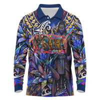 American Samoa Warrior Long Sleeve Polo Shirt Polynesian Fruit Bat Talofa Urban Graffiti Street Art