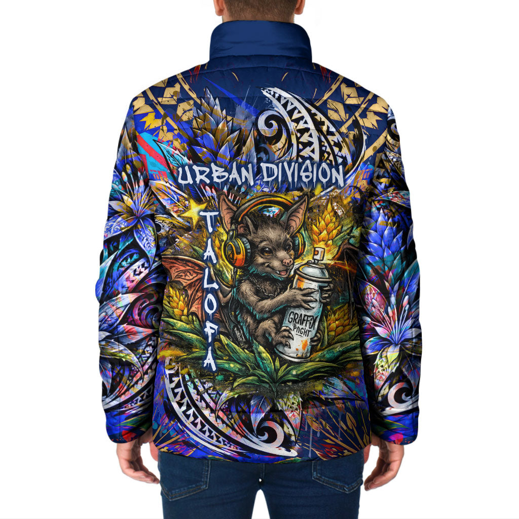 American Samoa Warrior Padded Jacket Polynesian Fruit Bat Talofa Urban Graffiti Street Art