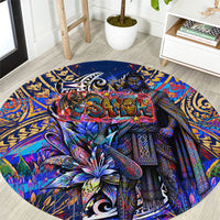 American Samoa Warrior Round Carpet Polynesian Fruit Bat Talofa Urban Graffiti Street Art