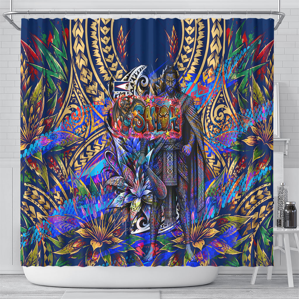American Samoa Warrior Shower Curtain Polynesian Fruit Bat Talofa Urban Graffiti Street Art