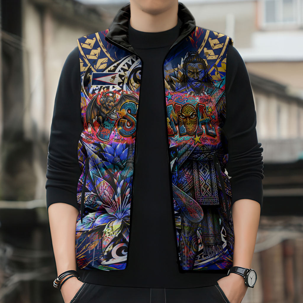 American Samoa Warrior Sleeveless Puffer Jacket Polynesian Fruit Bat Talofa Urban Graffiti Street Art