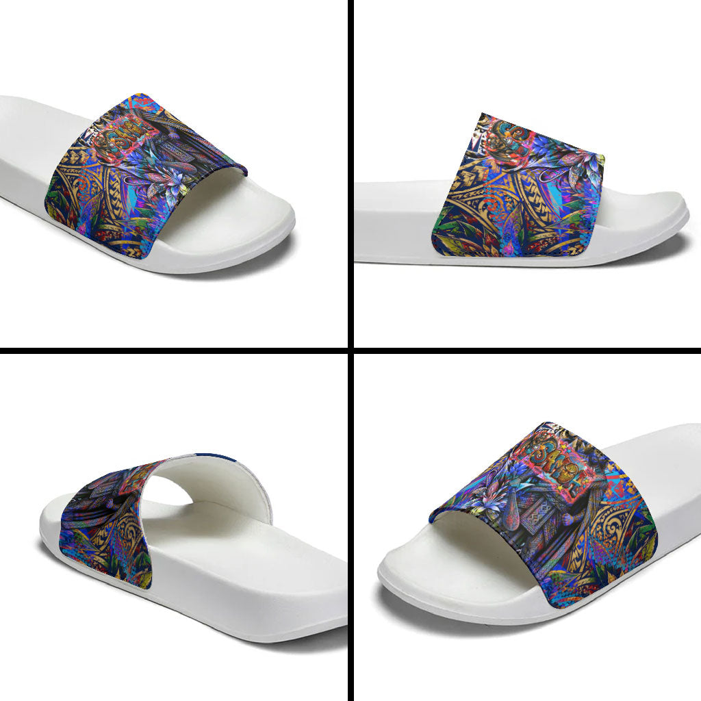 American Samoa Warrior Slide Sandals Polynesian Fruit Bat Talofa Urban Graffiti Street Art