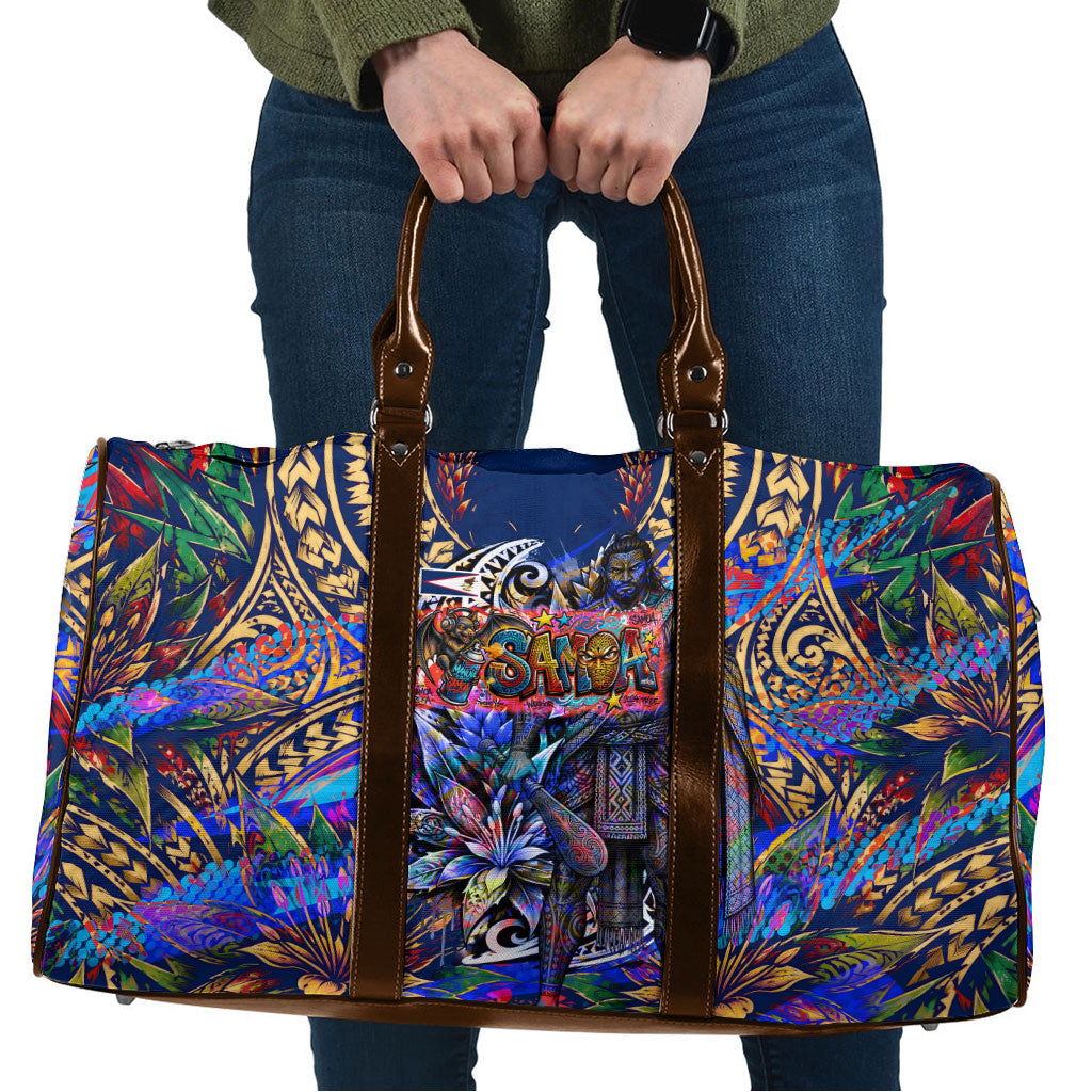American Samoa Warrior Travel Bag Polynesian Fruit Bat Talofa Urban Graffiti Street Art TS04 Blue Yellow - Polynesian Pride