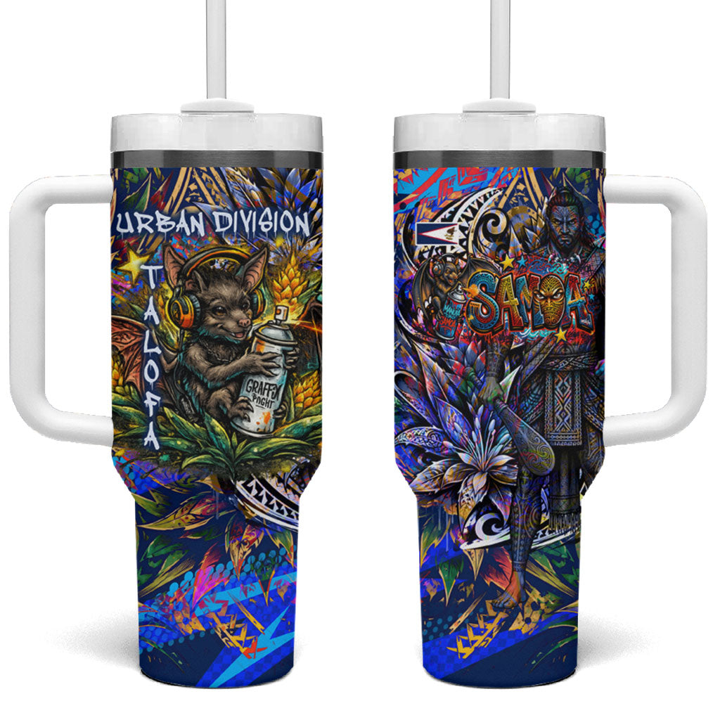 American Samoa Warrior Tumbler With Handle Polynesian Fruit Bat Talofa Urban Graffiti Street Art