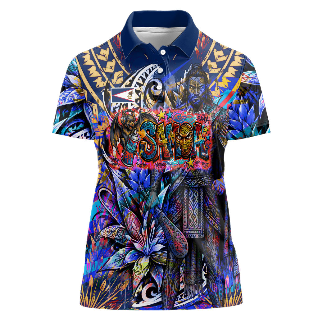 American Samoa Warrior Women Polo Shirt Polynesian Fruit Bat Talofa Urban Graffiti Street Art