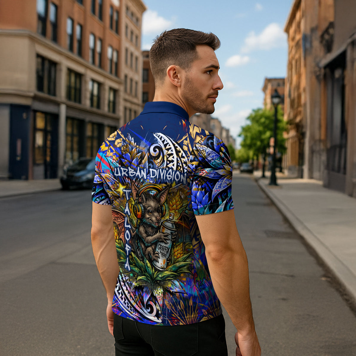 American Samoa Warrior Zipper Polo Shirt Polynesian Fruit Bat Talofa Urban Graffiti Street Art