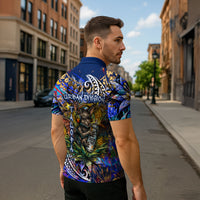 American Samoa Warrior Zipper Polo Shirt Polynesian Fruit Bat Talofa Urban Graffiti Street Art