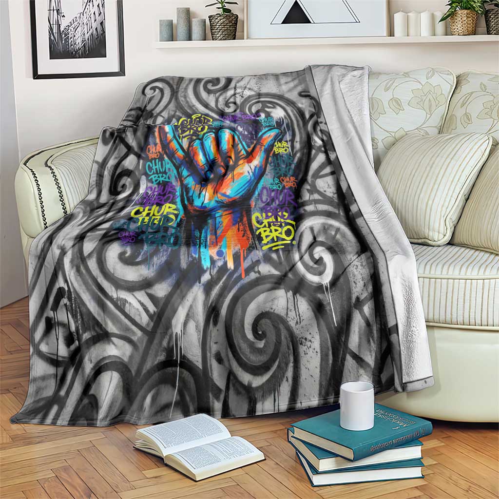 Chur Bro Shaka Sign Blanket New Zealand Koru Colorful Graffiti Splash