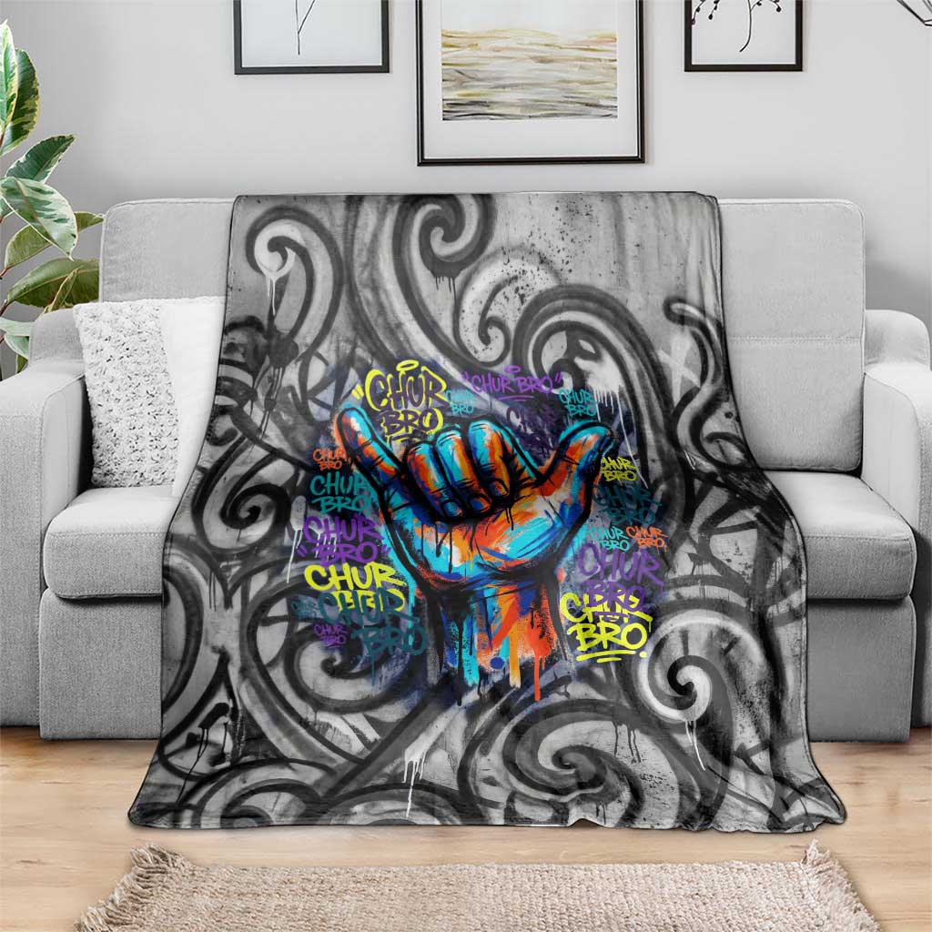 Chur Bro Shaka Sign Blanket New Zealand Koru Colorful Graffiti Splash