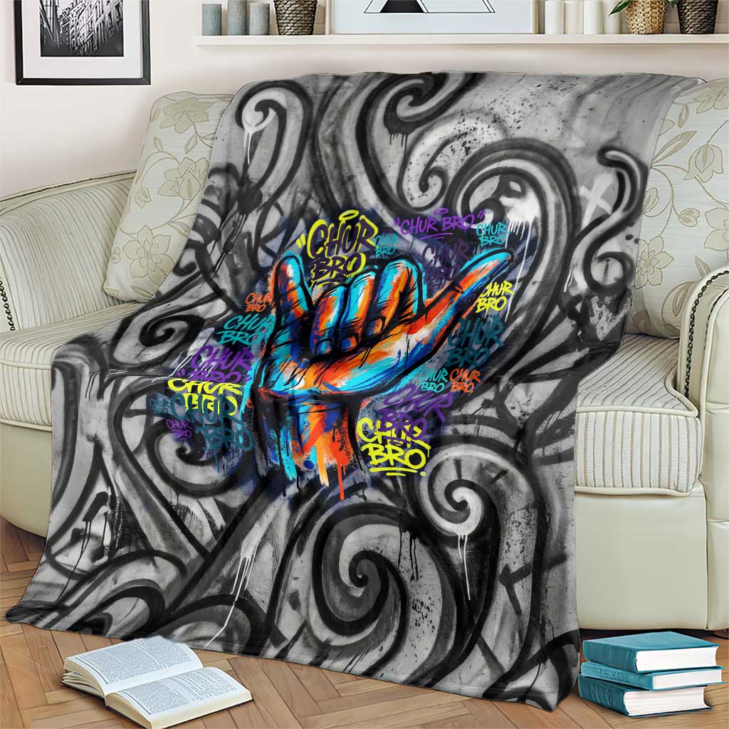 Chur Bro Shaka Sign Blanket New Zealand Koru Colorful Graffiti Splash