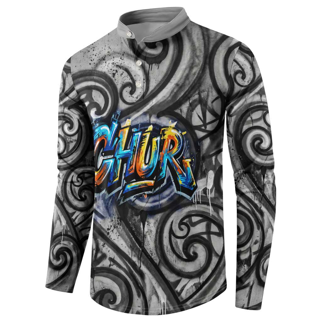 Chur Bro Shaka Sign Button Sweatshirt New Zealand Koru Colorful Graffiti Splash