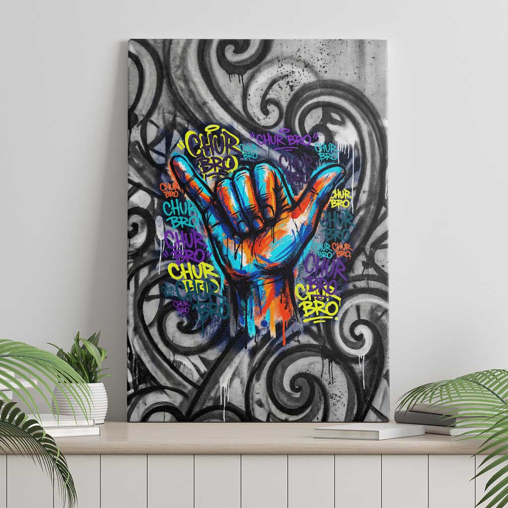 Chur Bro Shaka Sign Canvas Wall Art New Zealand Koru Colorful Graffiti Splash