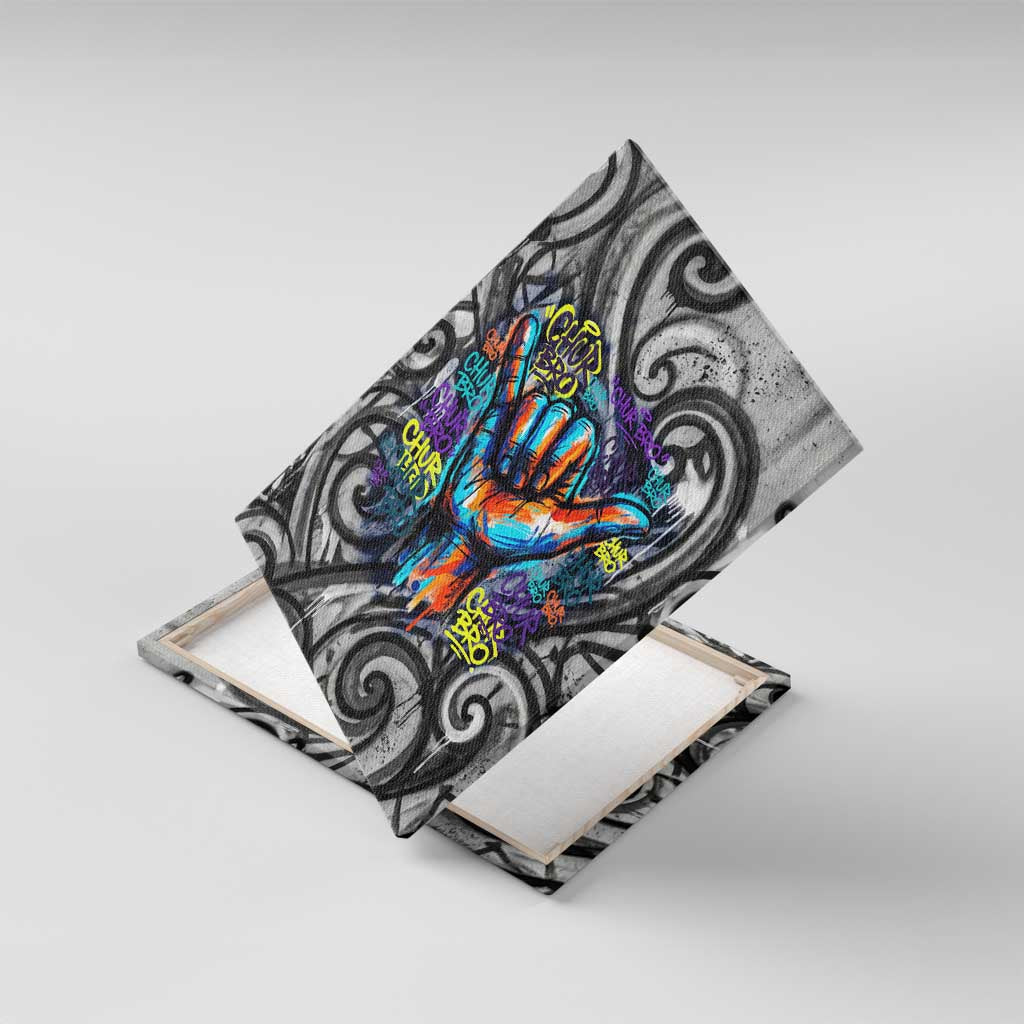 Chur Bro Shaka Sign Canvas Wall Art New Zealand Koru Colorful Graffiti Splash