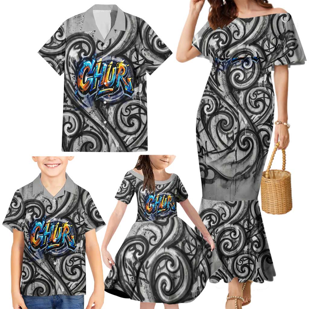 Chur Bro Shaka Sign Family Matching Mermaid Dress and Hawaiian Shirt New Zealand Koru Colorful Graffiti Splash TS04 - Polynesian Pride