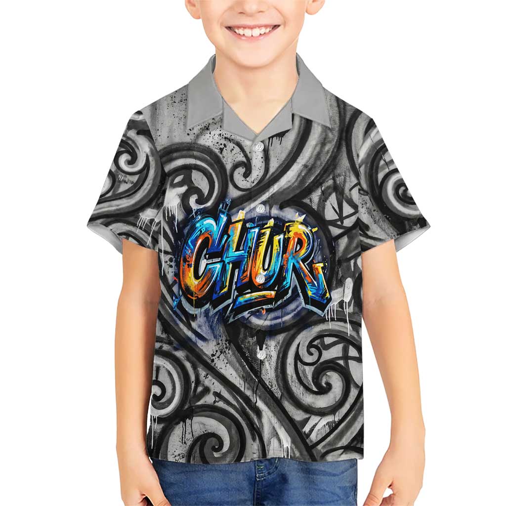 Chur Bro Shaka Sign Family Matching Off Shoulder Maxi Dress and Hawaiian Shirt New Zealand Koru Colorful Graffiti Splash TS04 Son's Shirt Multicolor - Polynesian Pride