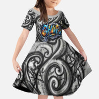 Chur Bro Shaka Sign Family Matching Off Shoulder Short Dress and Hawaiian Shirt New Zealand Koru Colorful Graffiti Splash TS04 Daughter's Dress Multicolor - Polynesian Pride