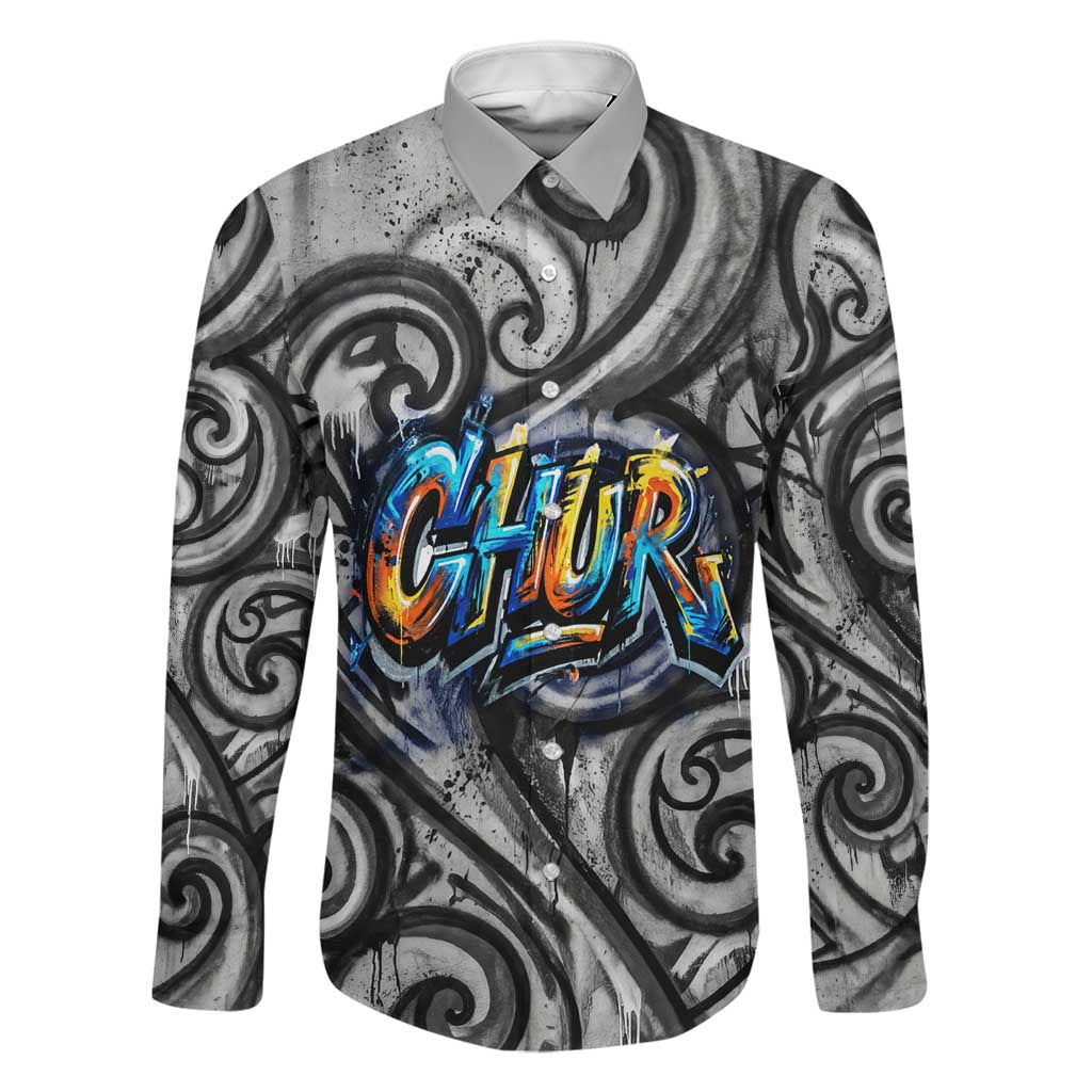 Chur Bro Shaka Sign Family Matching Short Sleeve Bodycon Dress and Hawaiian Shirt New Zealand Koru Colorful Graffiti Splash TS04 Dad's Shirt - Long Sleeve Multicolor - Polynesian Pride