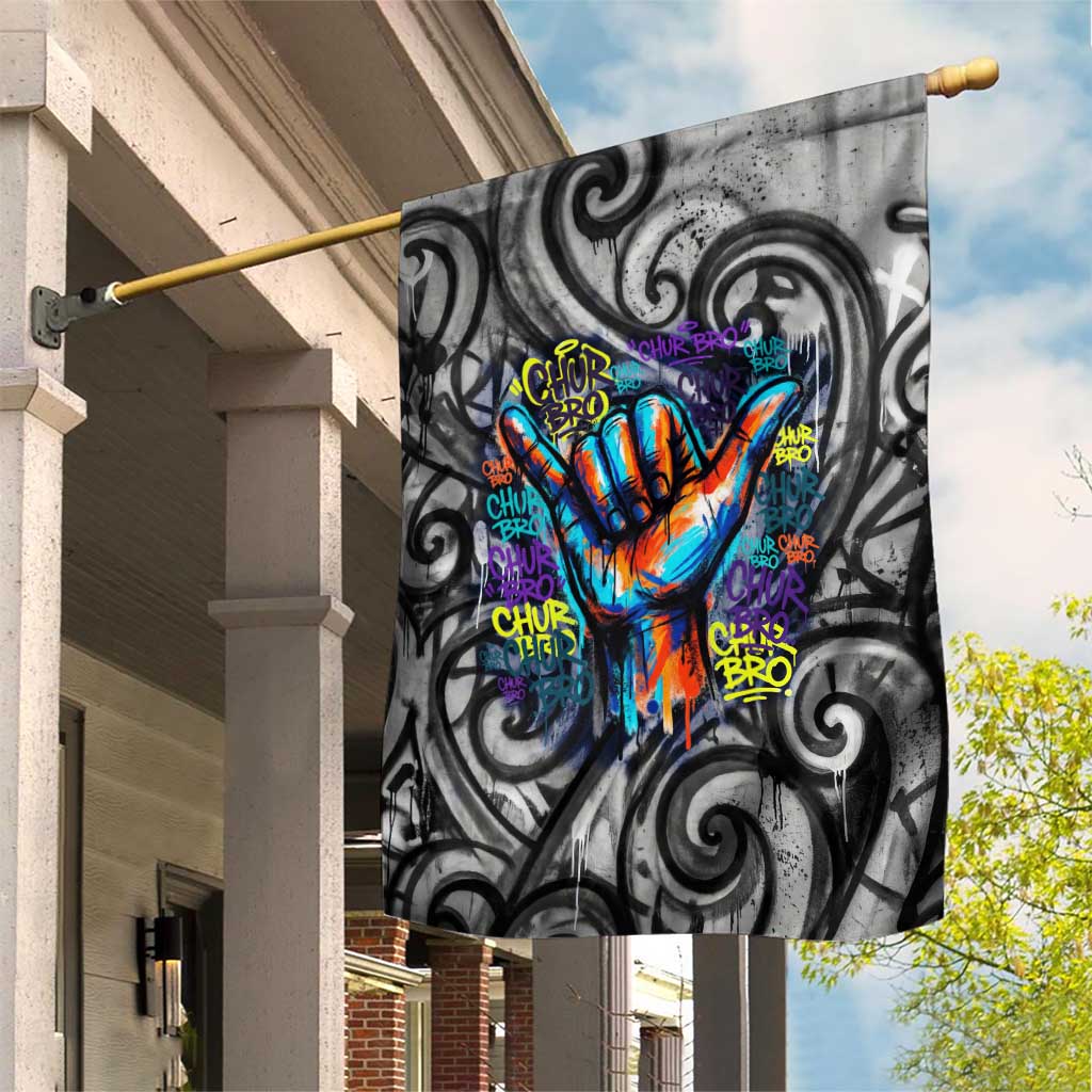 Chur Bro Shaka Sign Garden Flag New Zealand Koru Colorful Graffiti Splash