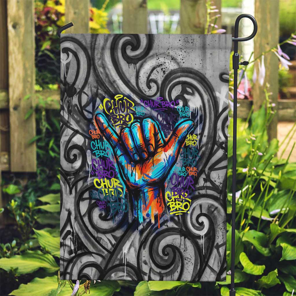 Chur Bro Shaka Sign Garden Flag New Zealand Koru Colorful Graffiti Splash