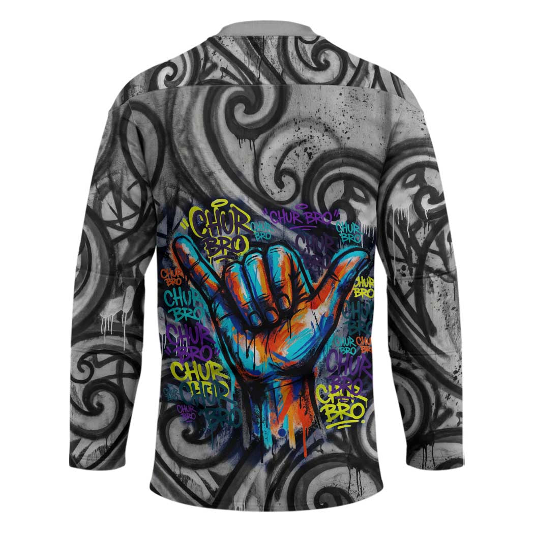 Chur Bro Shaka Sign Hockey Jersey New Zealand Koru Colorful Graffiti Splash
