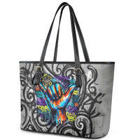 Chur Bro Shaka Sign Leather Tote Bag New Zealand Koru Colorful Graffiti Splash TS04 - Polynesian Pride