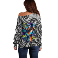 Chur Bro Shaka Sign Off Shoulder Sweater New Zealand Koru Colorful Graffiti Splash